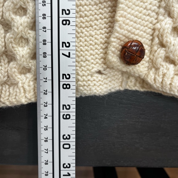Hand Knit Wool Cable Knit Cardigan Sweater Medium Shawl Collar Cottagecore - Picture 7 of 13